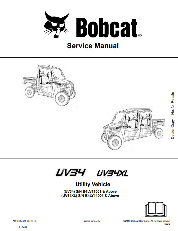 Manual de Reparación Vehiculo Utilitario (carro de golf) Bobcat UV34, UV34XL