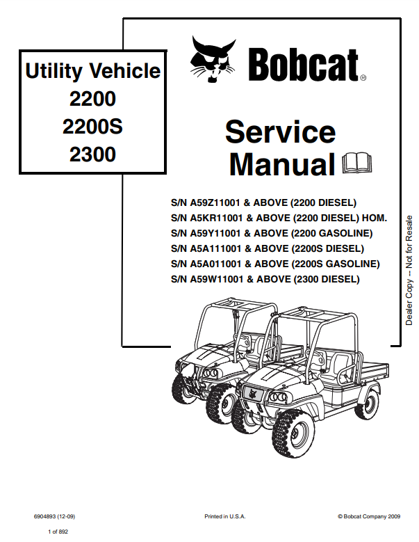 Manual de Reparación Vehiculos Utilitarios Bobcat 2200, 2200S, 2300