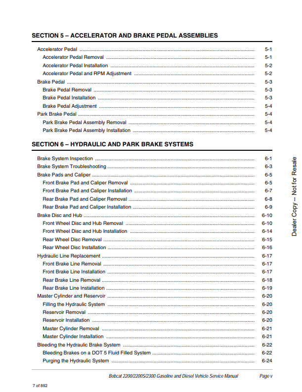 Manual de Reparación Vehiculos Utilitarios Bobcat 2200, 2200S, 2300