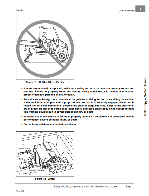 Manual de Reparación Vehiculos Utilitarios Bobcat 2200, 2200S, 2300
