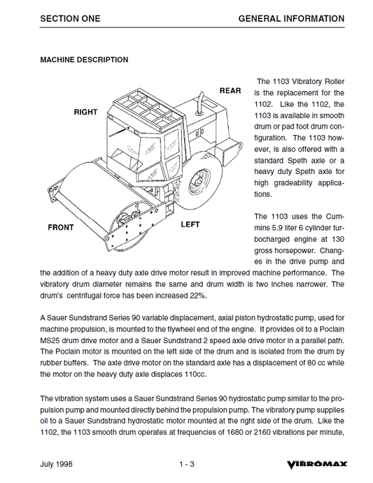 Manual de Reparación Vibrocompactador JCB Vibromax 1103