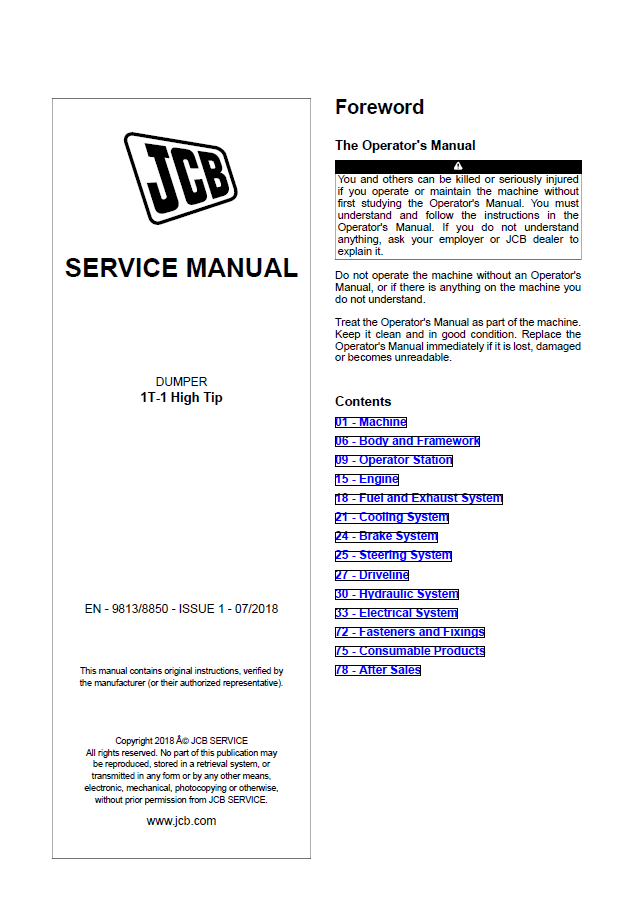 Manual de Reparación Volqueta de Punta Alta JCB 1T-1
