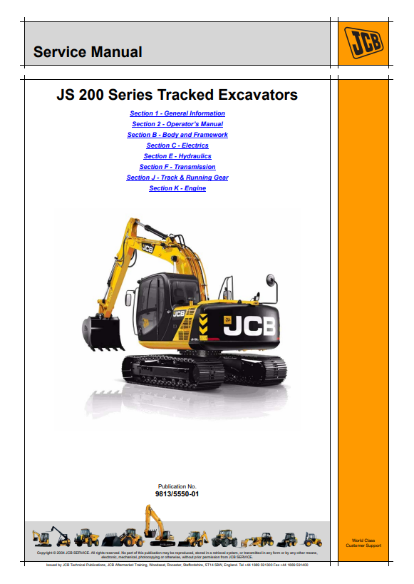 Manual de Servicio Excavadora sobre Orugas JCB JS 200 Series