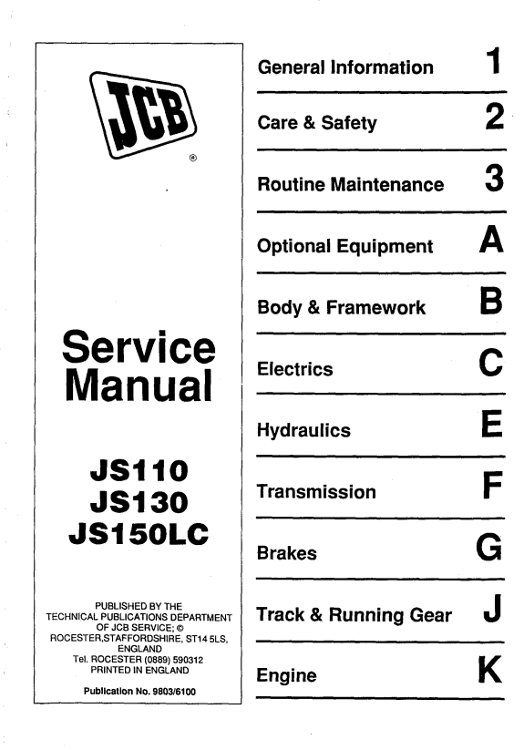 Manual de Servicios Excavadora JCB JS110, JS130, JS150LC