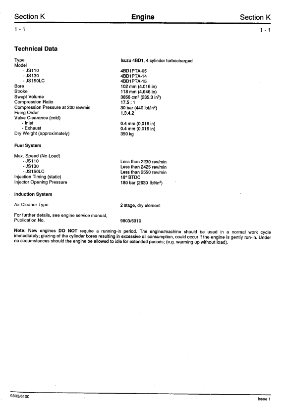 Manual de Servicios Excavadora JCB JS110, JS130, JS150LC