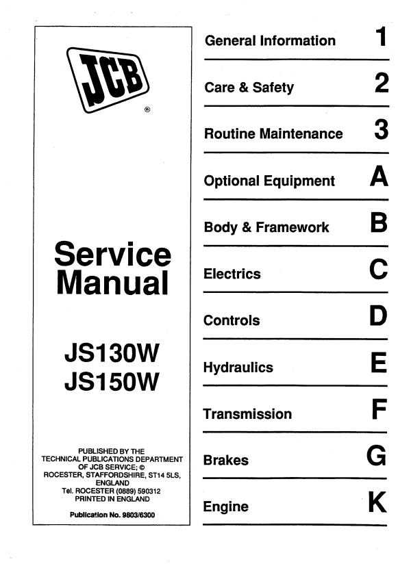 Manual de Servicios Excavadora JCB JS130W, JS150W