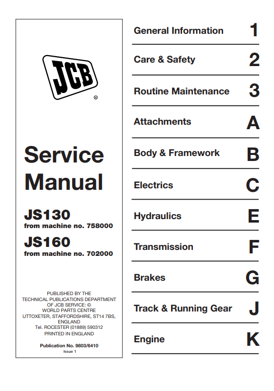Manual de Servicios Excavadora JCB JS130, JS160