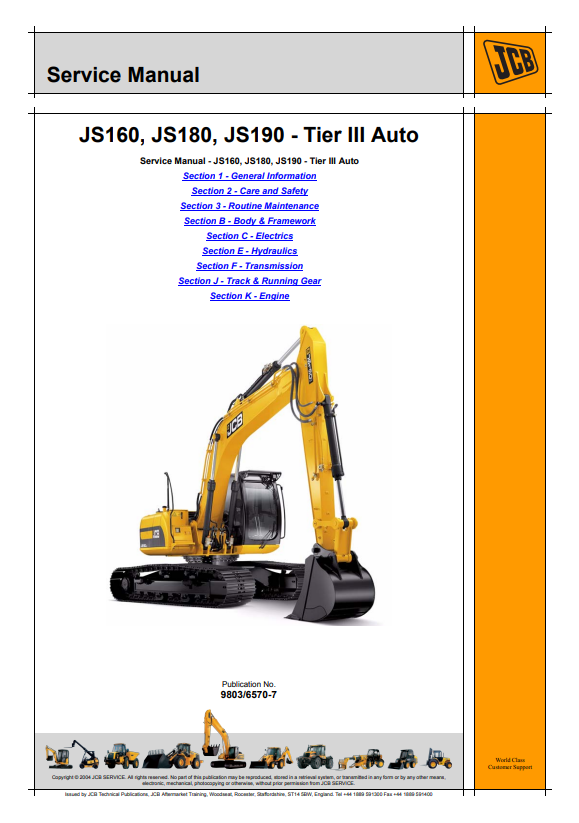 Manual de Servicios Excavadora JCB JS160, JS180, JS190 Tier III Auto
