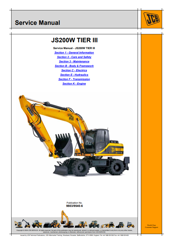 Manual de Servicios Excavadora JCB JS200W Tier III
