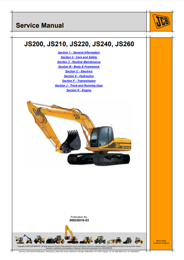 Manual de Servicios Excavadora JCB JS200, JS210, JS220, JS240, JS260