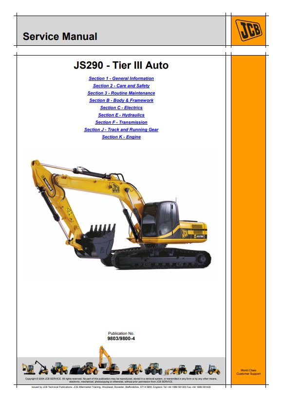 Manual de Servicios Excavadora JCB JS290 Tier III Auto