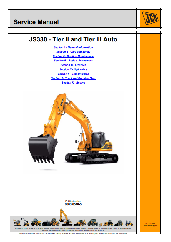 Manual de Servicios Excavadora JCB JS330 Tier II y Tier III