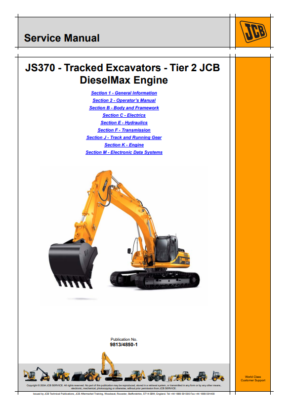 Manual de Servicios Excavadora JCB JS370 Tier 2 Motor Dieselmax