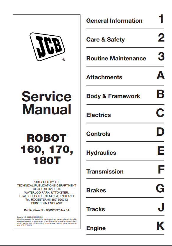 Manual de Servicios Minicargador JCB Robot 160, 170, 180T