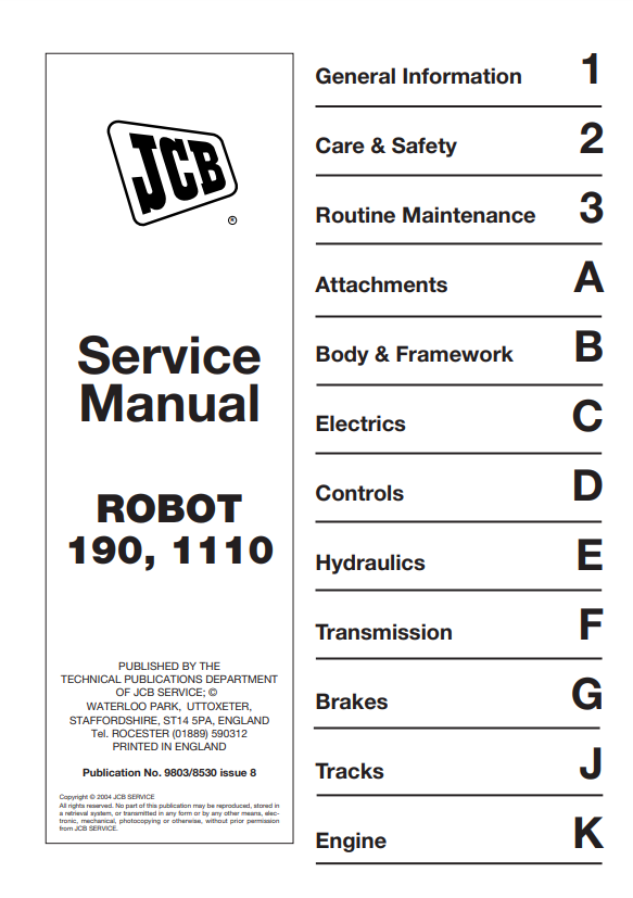 Manual de Servicios Minicargador JCB Robot 190, 1110