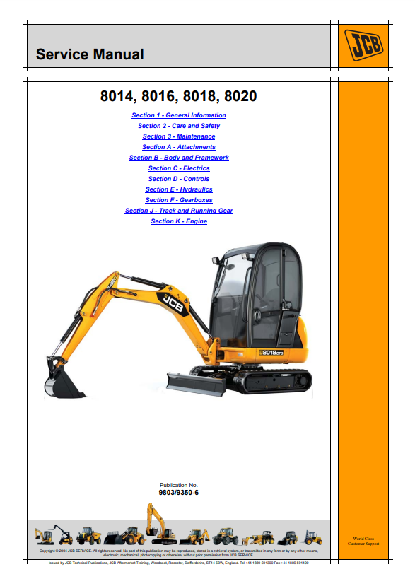 Manual de Servicios Miniexcavadora JCB 8014, 8016, 8018, 8020