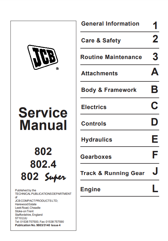 Manual de Servicios Miniexcavadora JCB 802 802.4 y 802 Super