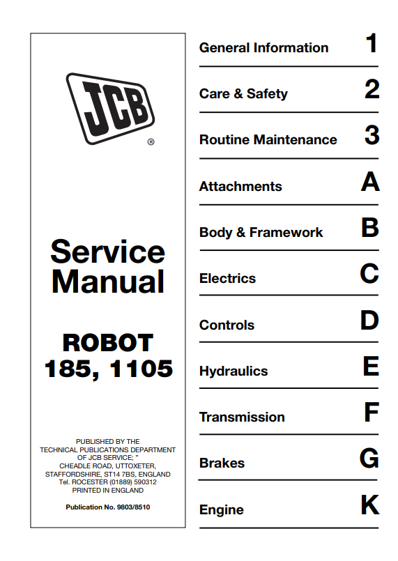Manual de Servicios Minicargador JCB Robot 185, 1105