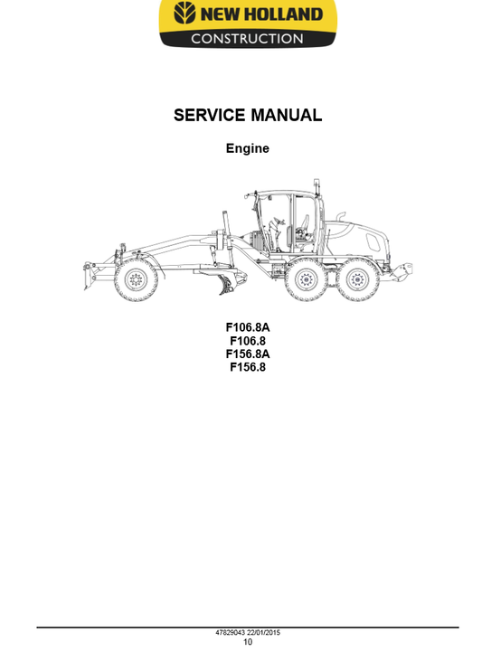 Manual de Servicios Motoniveladora New Holland F106.8, F106.8A, F156.8, F156.8A
