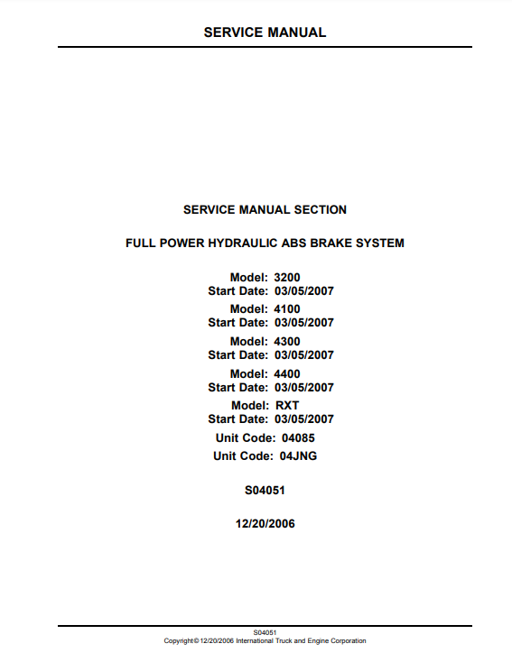 Manual de Servicios Sistema Frenos ABS Camión International 3200, 4100, 4300, 4400, RXT