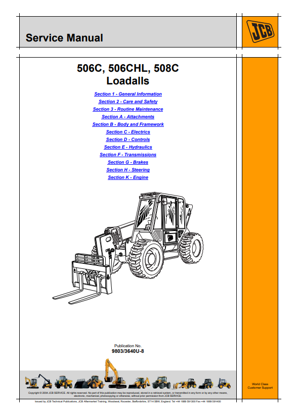 Manual de Servicios Telehandler JCB 506C, 506CHL, 508C