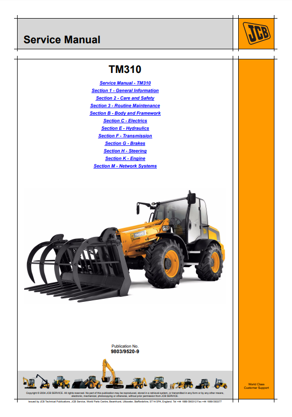 Manual de Servicios Telehandler JCB TM310, TM310S, TM310WM, TM320