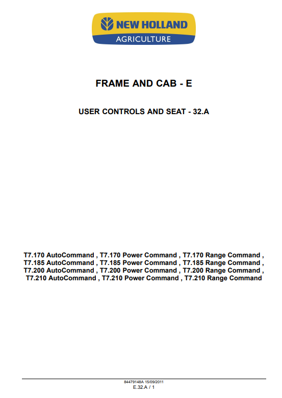 Manual de Servicios Tractor New Holland T7.170, T7.185, T7.200, T7.210