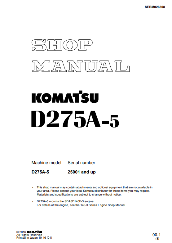 Manual de Taller Bulldozer Japones Komatsu D275A-5