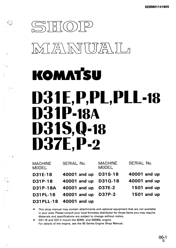 Manual de Taller Bulldozer Japones Komatsu D31E-18, D31P-18, D31S-18, D31Q-18 Series