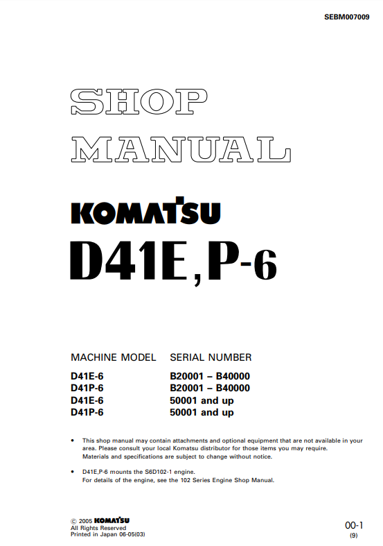Manual de Taller Bulldozer Komatsu D41E-6 , D41P-6
