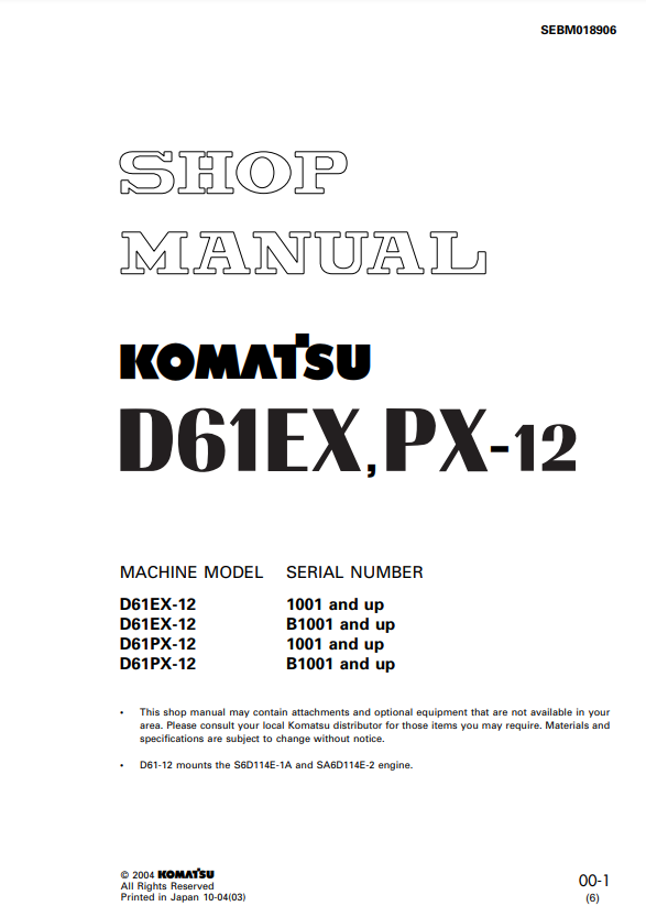 Manual de Taller Bulldozer Komatsu D61EX-12, D61PX-12