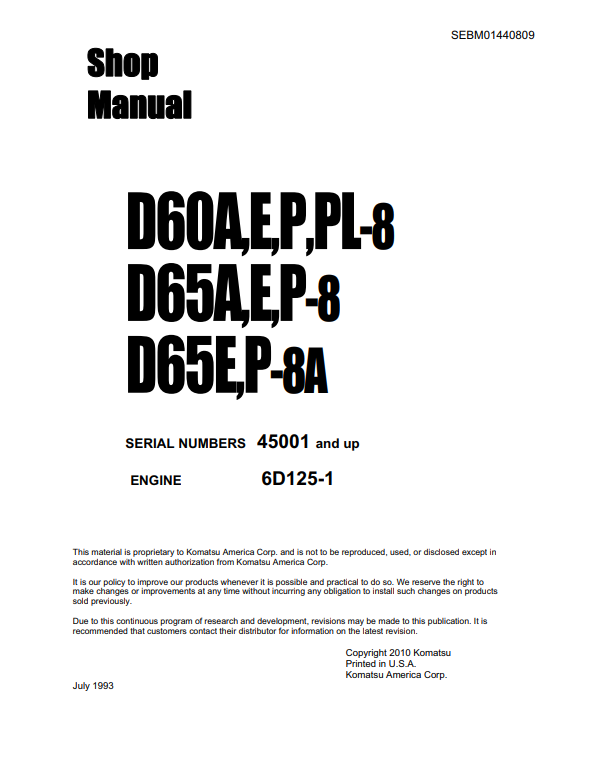 Manual de Taller Bulldozer Komatsu D65A-8, D65E-8, D65P-8 S.N 45001