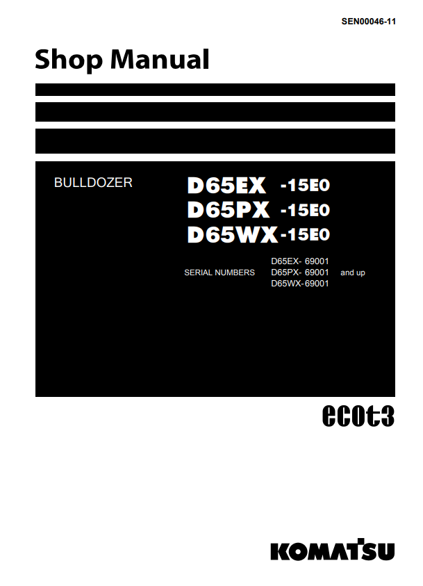 Manual de Taller Bulldozer Komatsu D65EX-15EO, D65PX-15EO, D65WX-15EO Bulldozer S.N 69001-UP