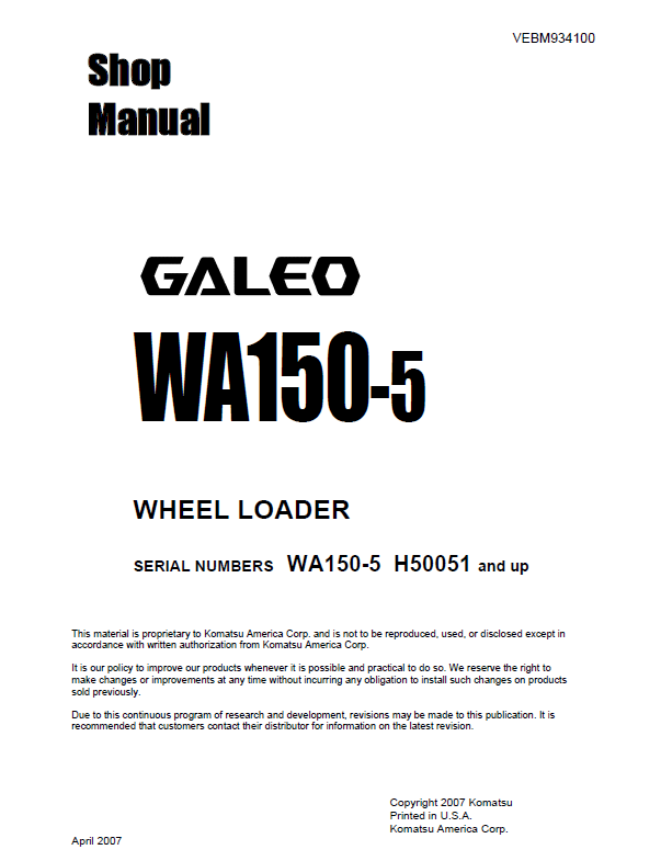 Manual de Taller Cargador Komatsu Galeo WA1250-5 - H50051