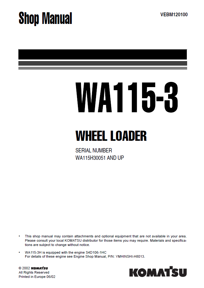 Manual de Taller Cargador Komatsu WA115-3 - WA115H30051