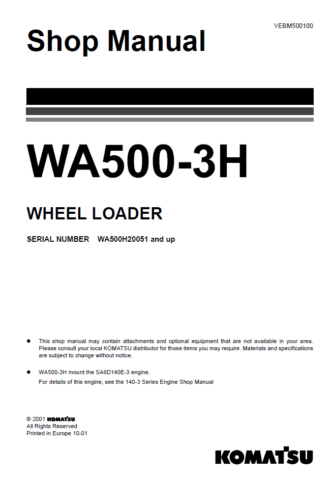 Manual de Taller Cargador Komatsu WA500-3H - WA500H20051