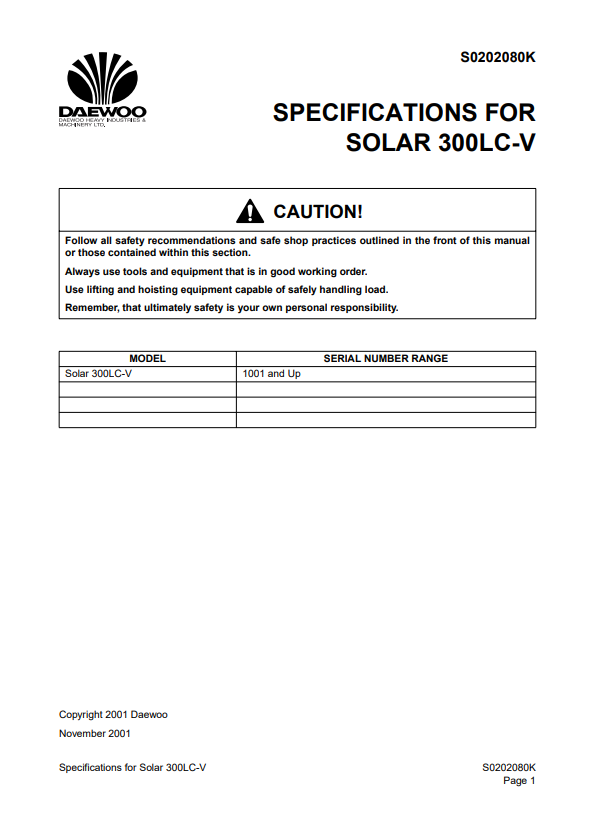 Manual de Taller Excavadora Daewoo Solar 130LC-V a Solar 470LC-V