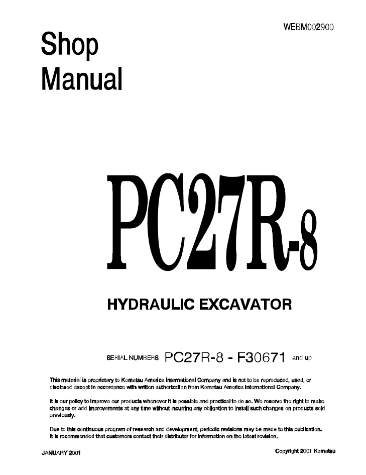 Manual de Taller Excavadora Hidraúlica Komatsu PC27R-8 - F30671
