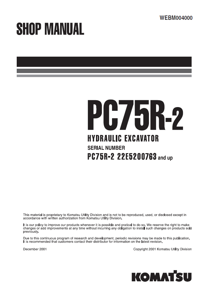 Manual de Taller Excavadora Hidraúlica Komatsu PC75R-2 - 22E5200763