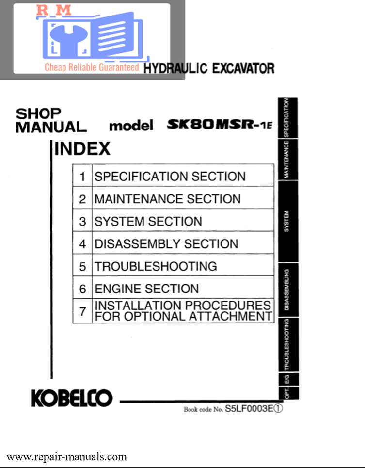 Manual de Taller Excavadora Kobelco SK80MSR-1E & SK80CS-1E