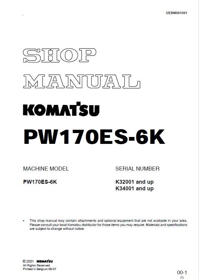 Manual de Taller Excavadora Sobre Ruedas Komatsu PW170ES-6K - K32001, K34001