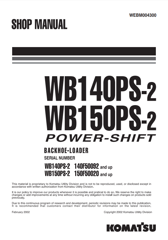 Manual de Taller Retroexcavadora Komatsu WB140PS-2, WB150PS-2 Italy