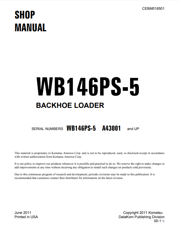 Manual de Taller Retroexcavadora Komatsu WB146PS-5 USA