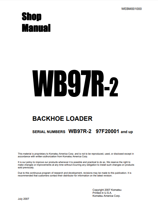 Manual de Taller Retroexcavadora Komatsu WB97R-2