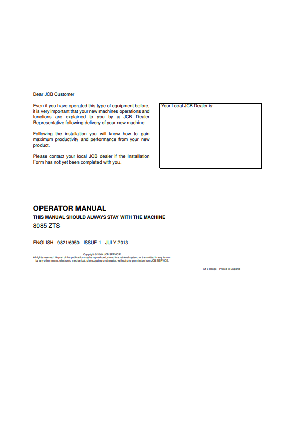 Manual del Operador Mini Excavadora JCB 8085 ZTS