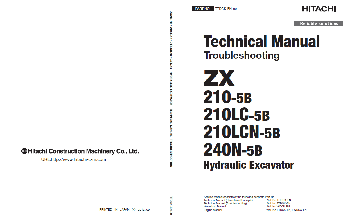 Manuales Técnicos Excavadoras Hitachi Serie ZX210-5B y ZX240N-5B