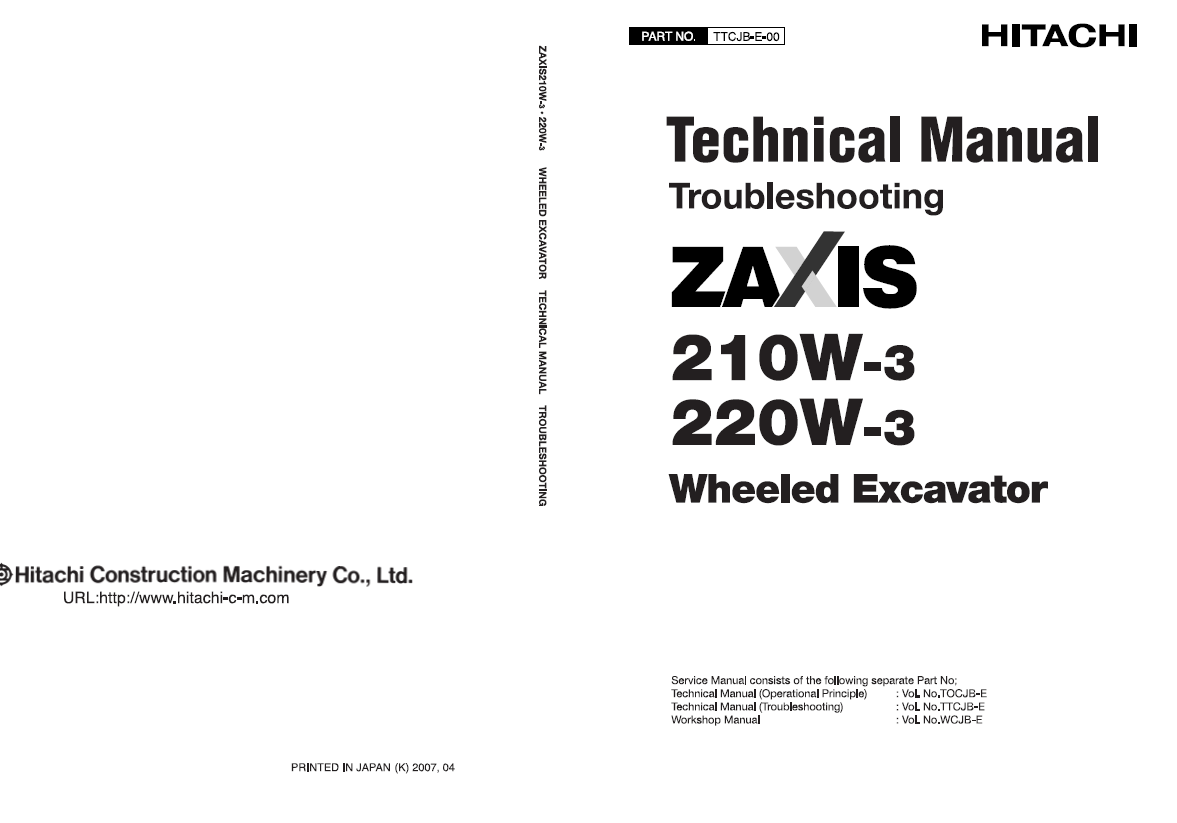 Manuales Técnicos Excavadora sobre Ruedas Hitachi ZX210W-3, ZX220W-3