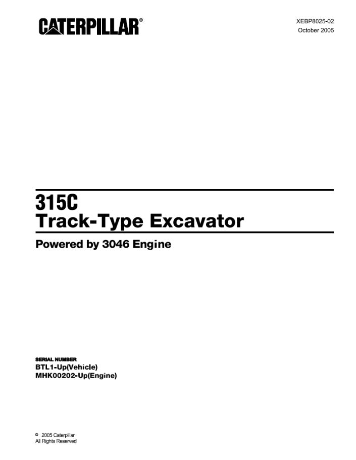 CATALOGO DE PARTES EXCAVADORA 315C BTL 1-UP / MHK00202-UP
