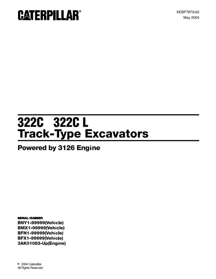 CATALOGO DE PARTES EXCAVADORA 322C-322C L BNY/ BFN/ BMX/ BFX