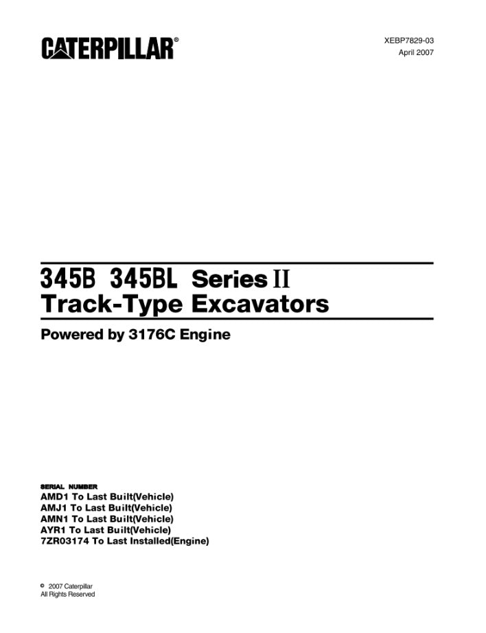 CATALOGO DE PARTES EXCAVADORA 345B 345BL SERIES 2 AMD1 / AMJ1 / AMN1 / AYR1